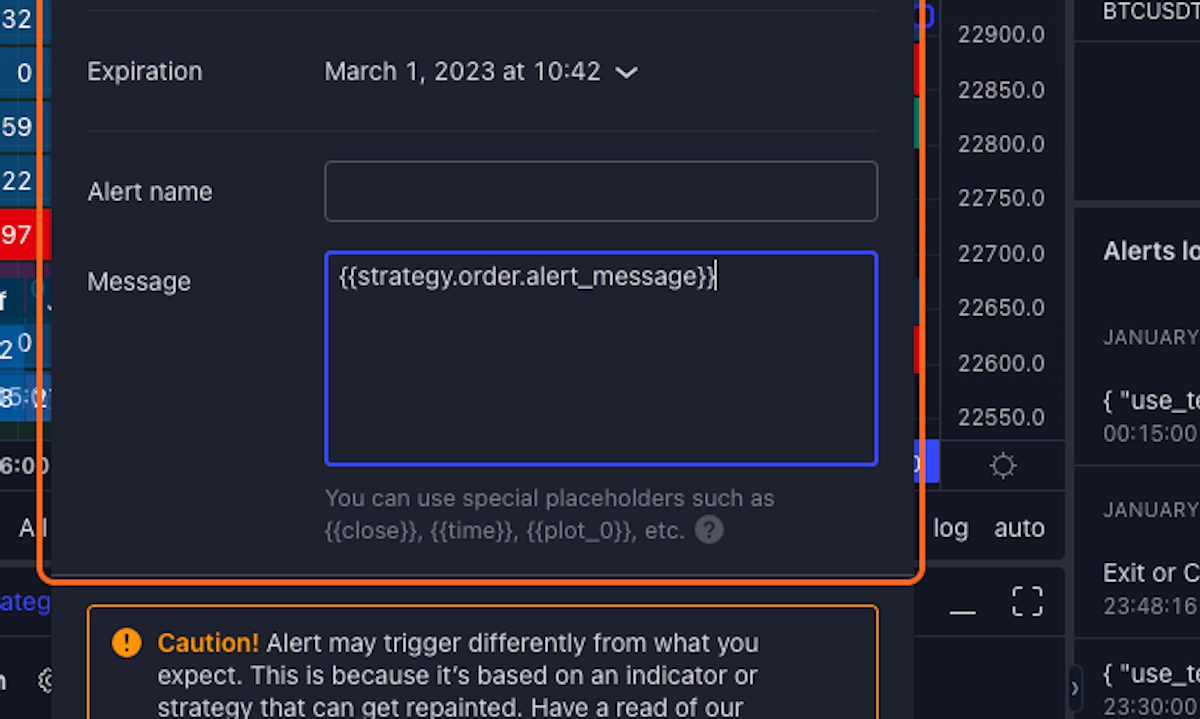 Paste "{{strategy.order.alert_message}}" into text area