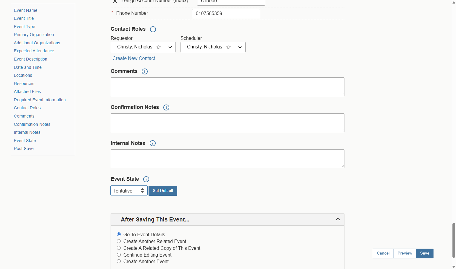 Before submitting, make sure that the event state is set as Tentative. This will allow reserving offices to see that it is ready to be reviewed.