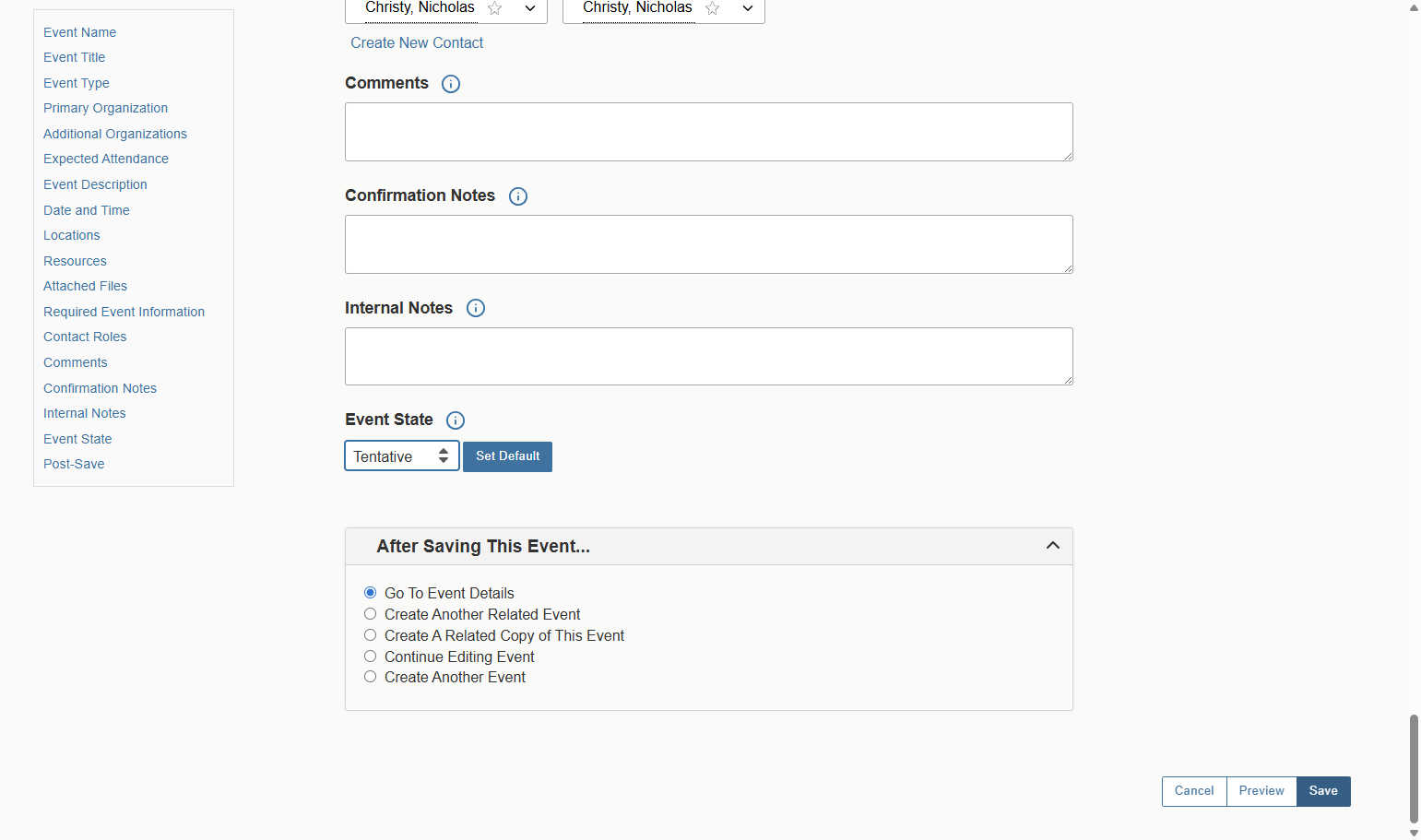 When you are all finished, click on Save. The reserving office will pick up the reservation request from here and either confirm, deny, or modify.