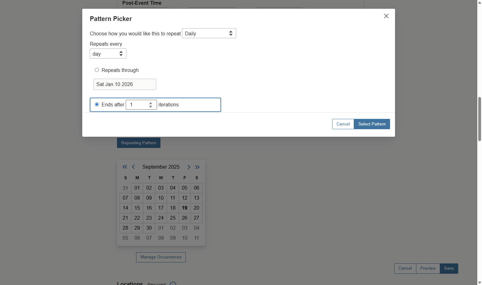 You can also select to repeat through a certain date, or after a set number of iterations
