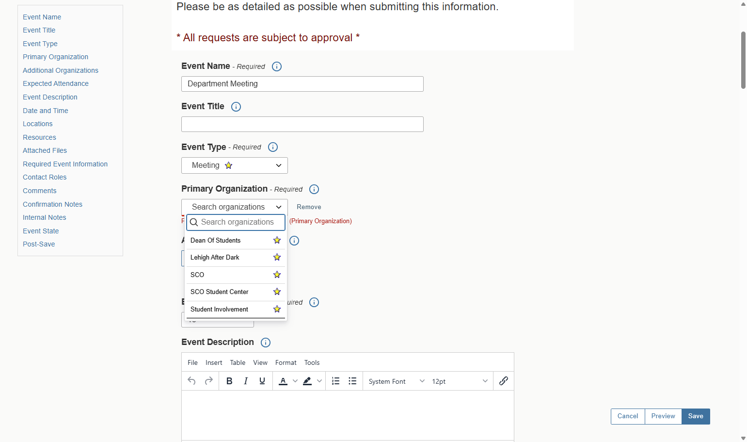Click on Primary Organization and search the organization you are reserving on behalf