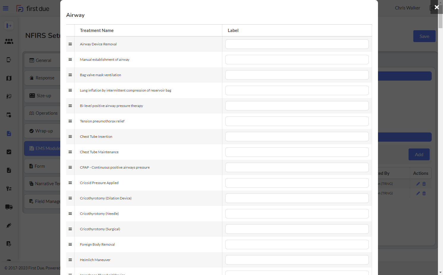 NFIRS Setup - EMS Module - Configuration Fields