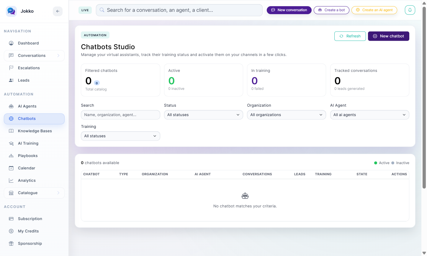 Click on New chatbot
