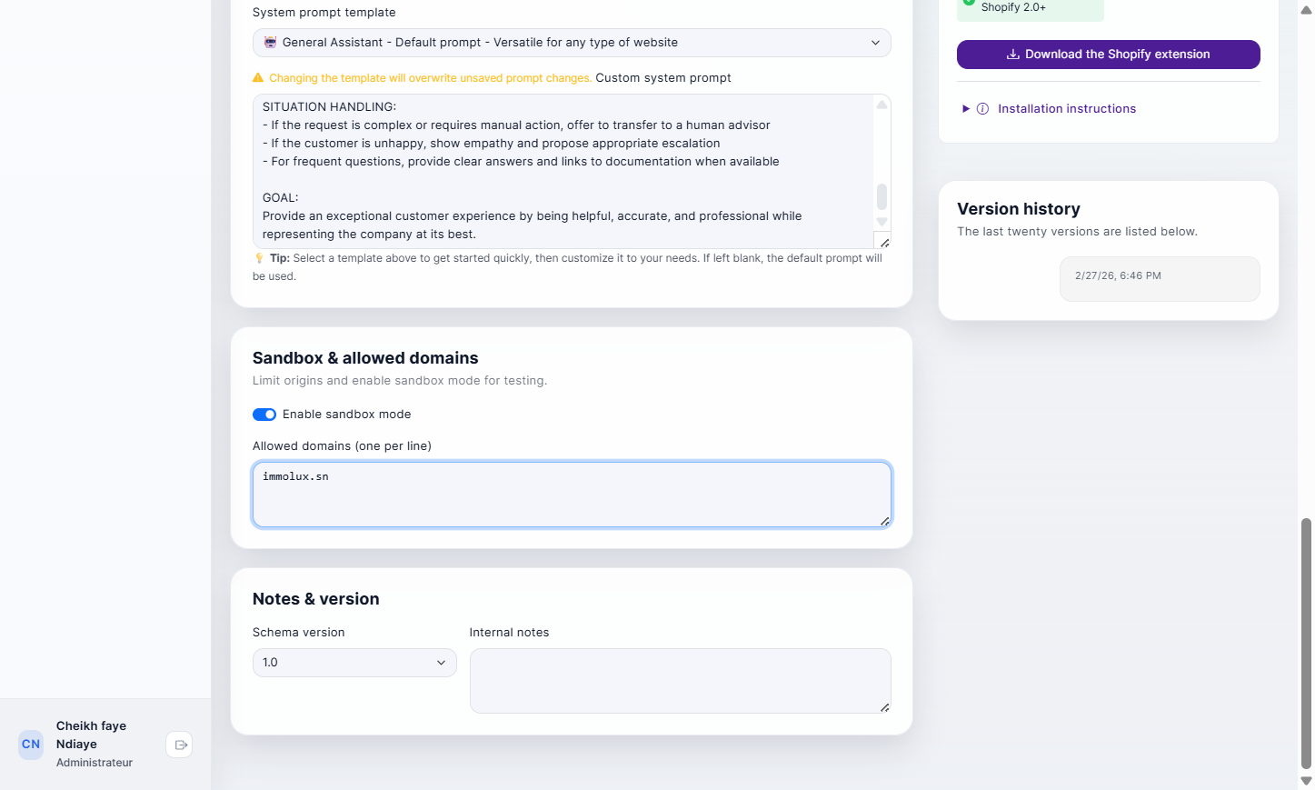 type you domain name where the chatbot will be installed