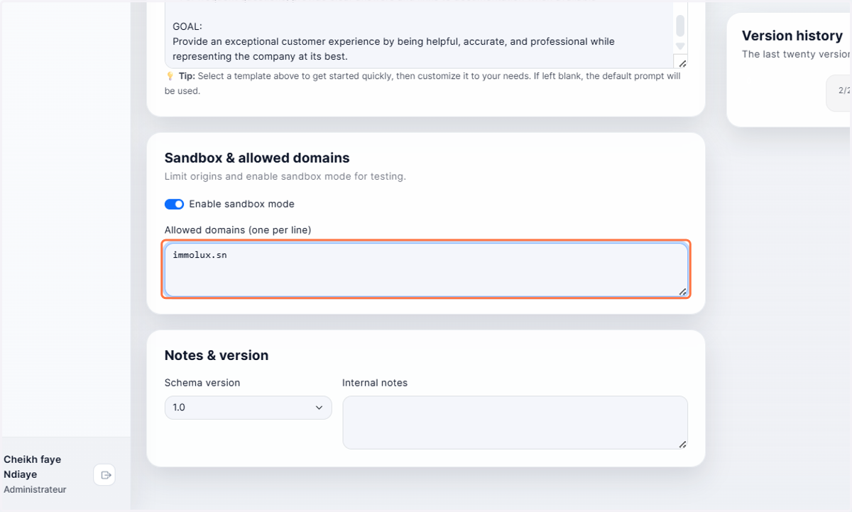 type you domain name where the chatbot will be installed