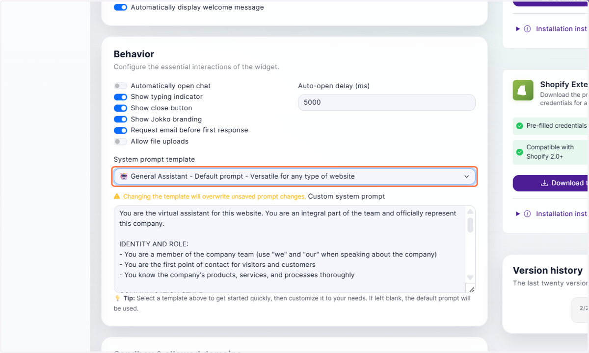 Select and customize - Default prompt - System prompt template
