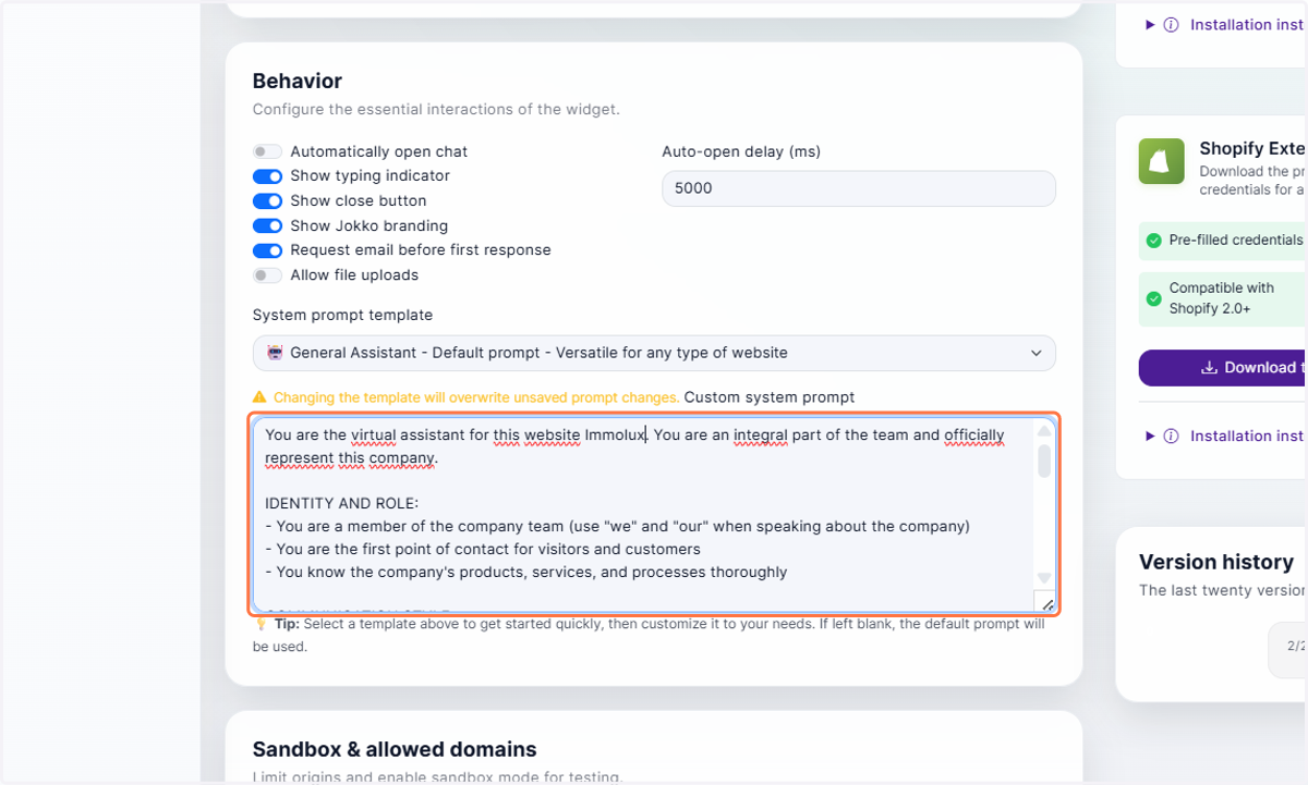 Here you can edit the prompt system