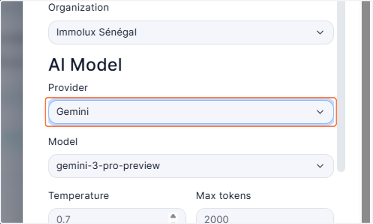 Select Gemini from Provider