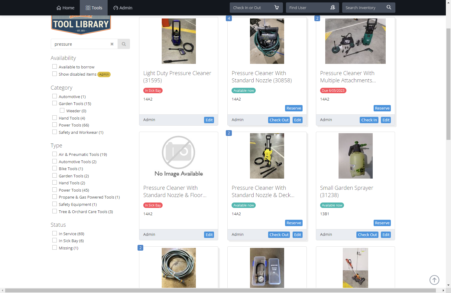 On the inventory page, select the item that needs maintenance or repair.