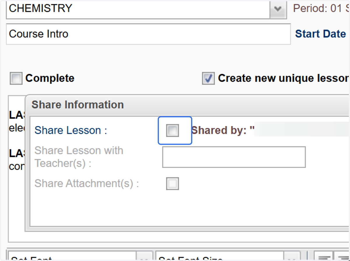 Click the checkbox to "Share Lesson."