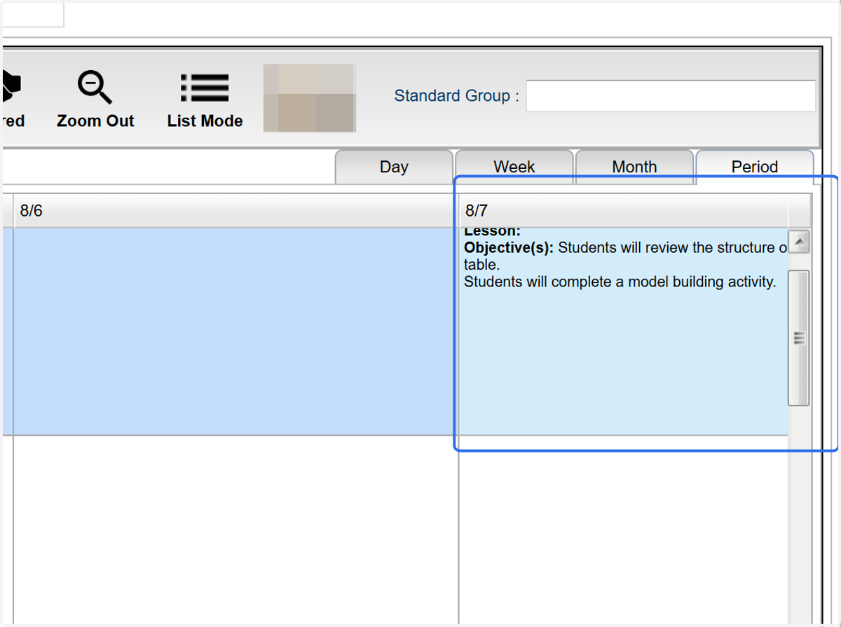 Select the lesson box you wish to share.