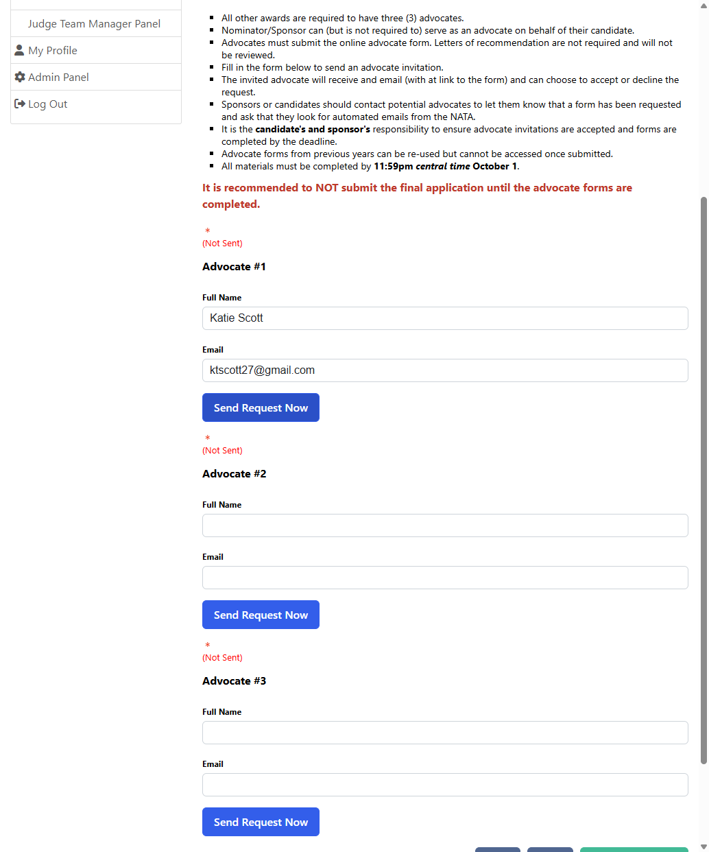 Click on Send Request Now