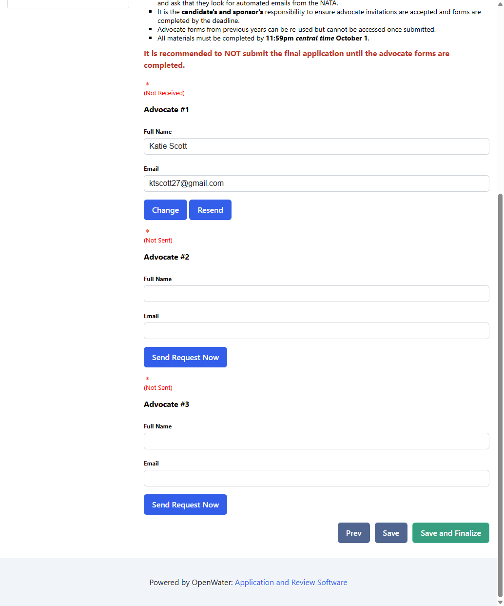 Click on Save and Finalize to submit your application in FINAL STATUS