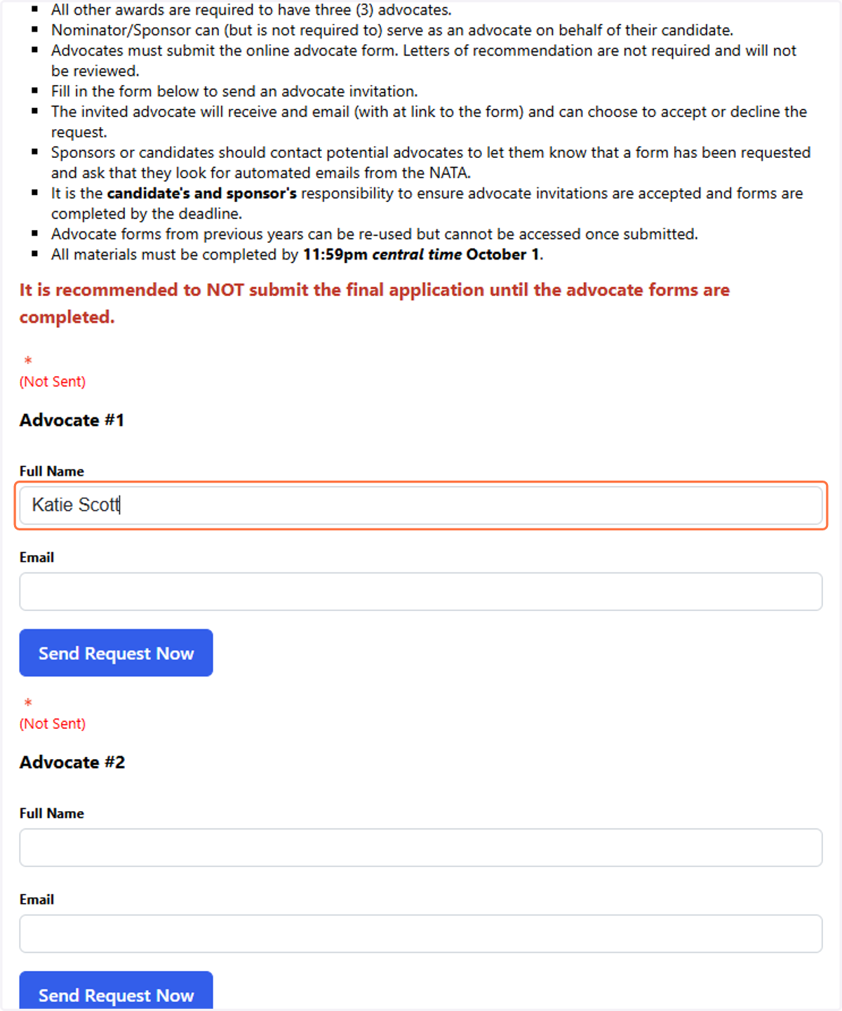 Here is how to submit the invitations for your advocates.