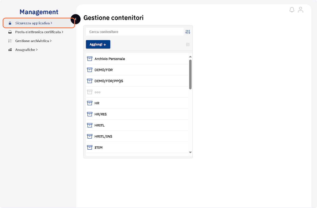 Cliccare sulla voce di menu "Sicurezza applicativa"