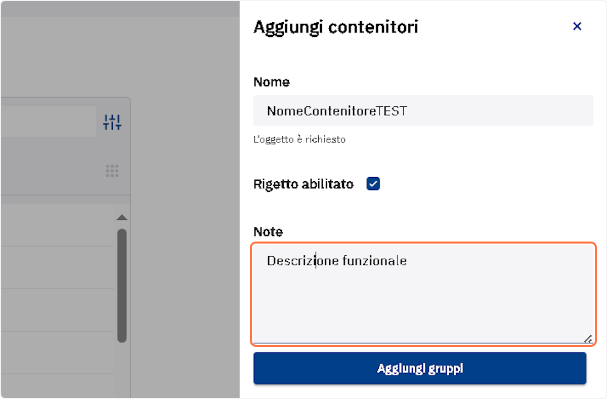 Compilare il campo "Note"