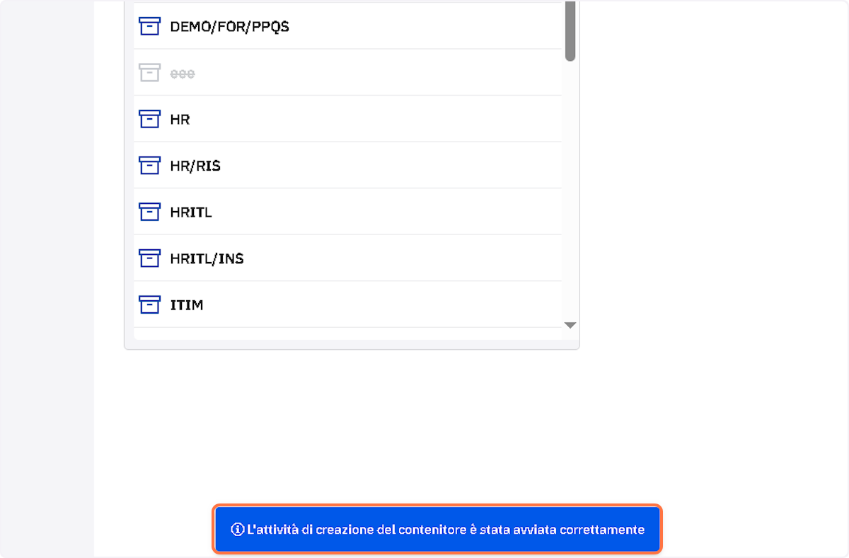 Verificare che il sistema abbia avviato correttamente l'attività di creazione del contenitore