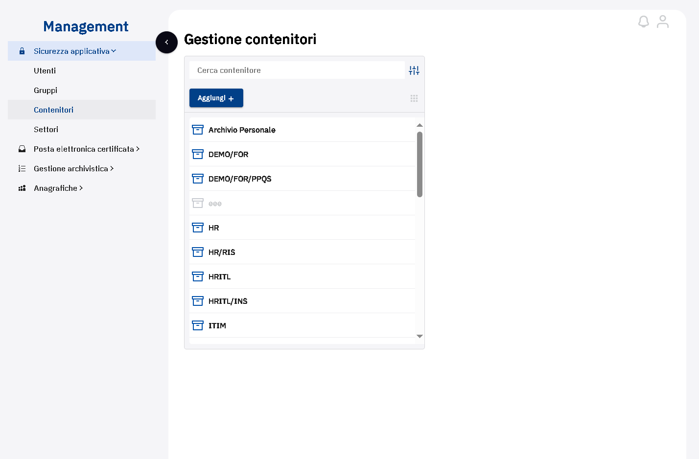 Cliccare sulla voce di menu "Contenitori"