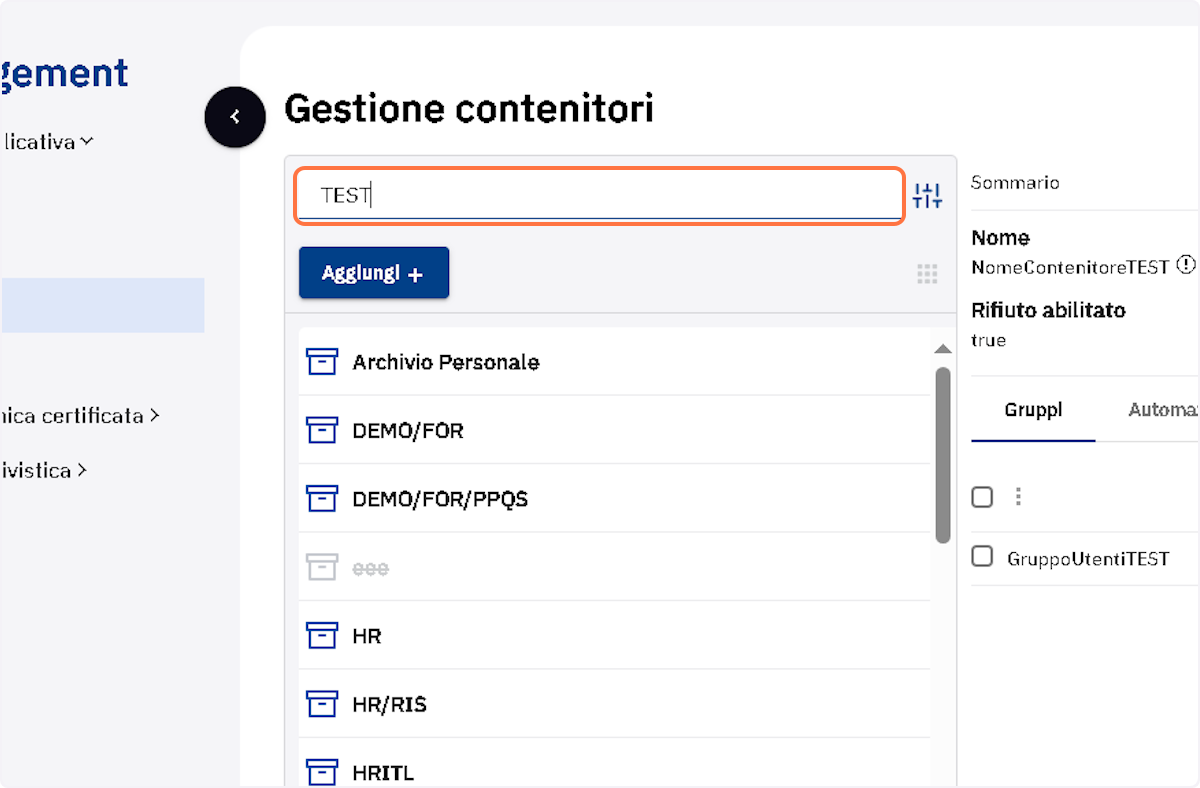 Cercare il contenitore