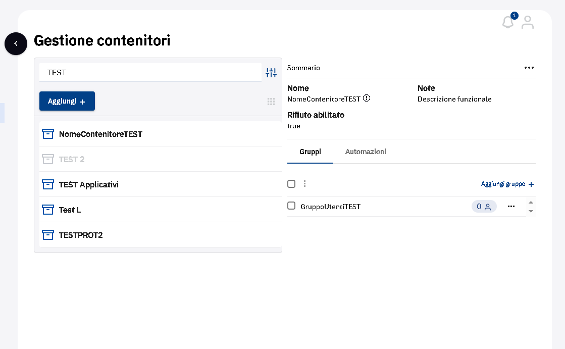 Il contenitore è stato aggiunto al database