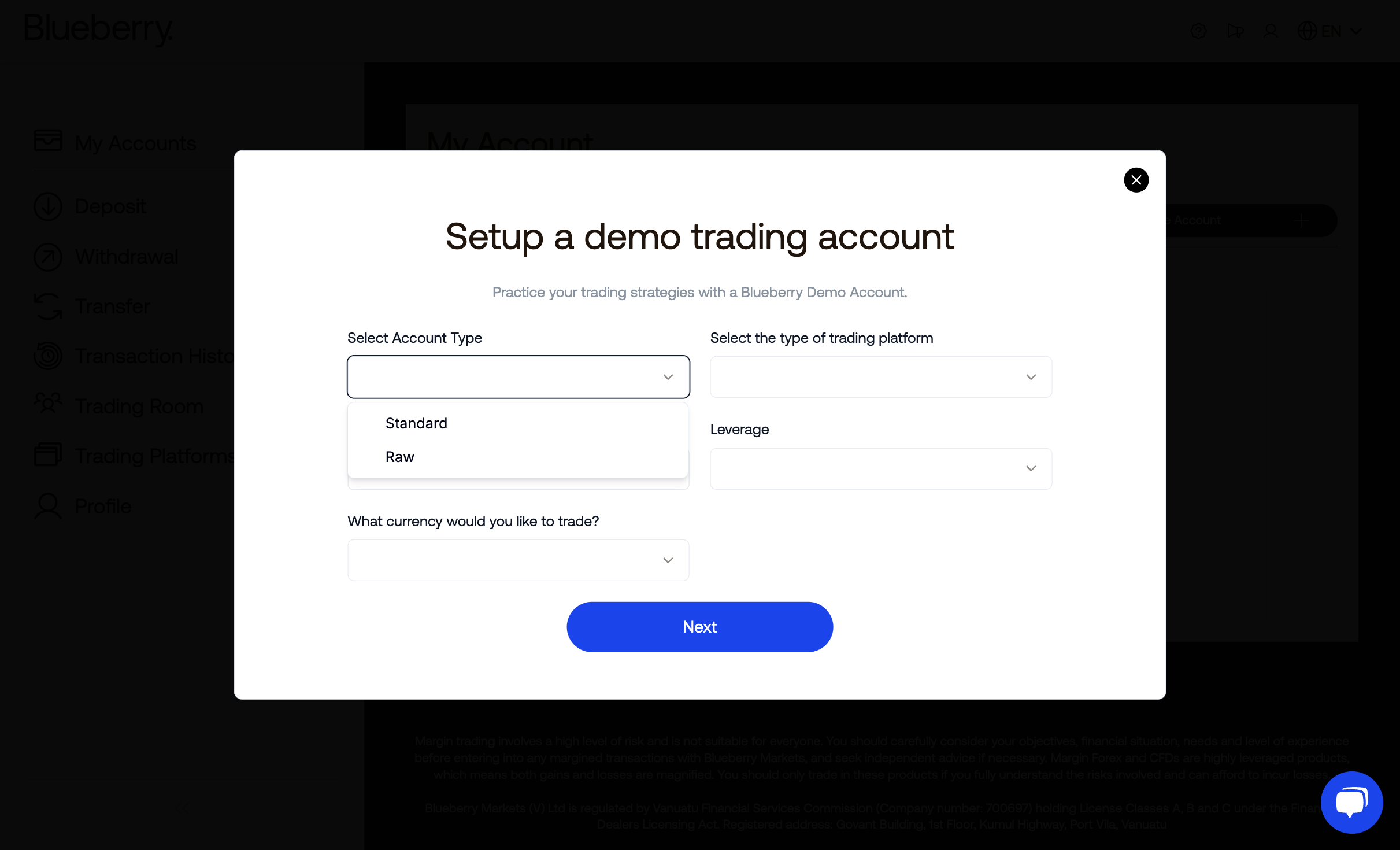 Select the account type