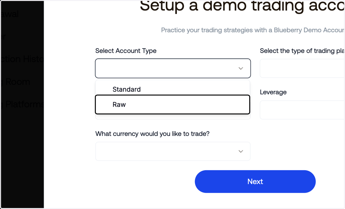 Select the account type