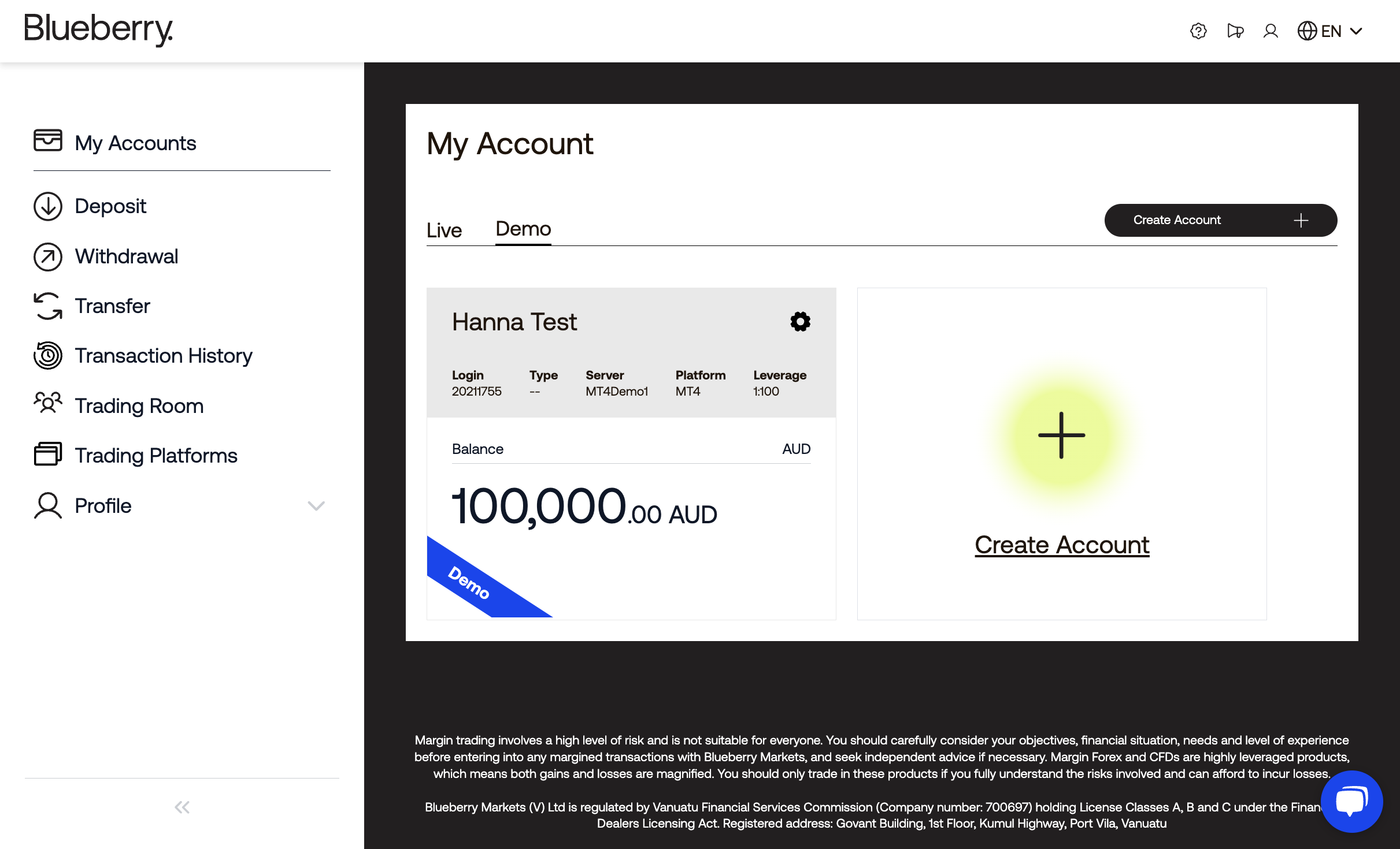 Click on Create Account