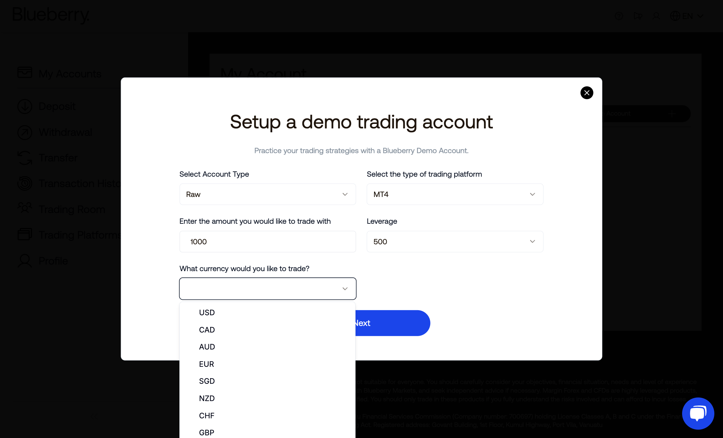 Select the currency