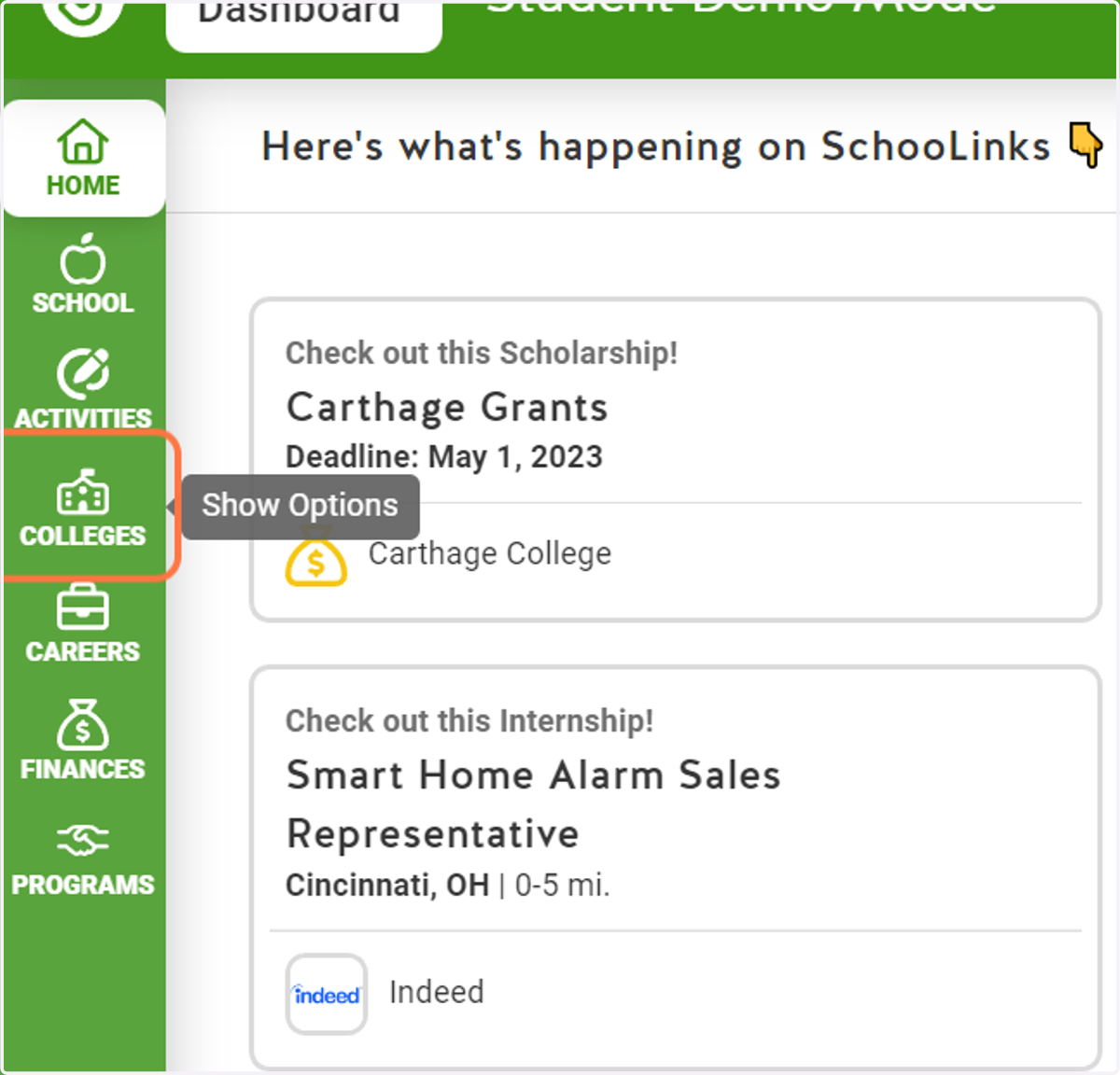 Click on Colleges