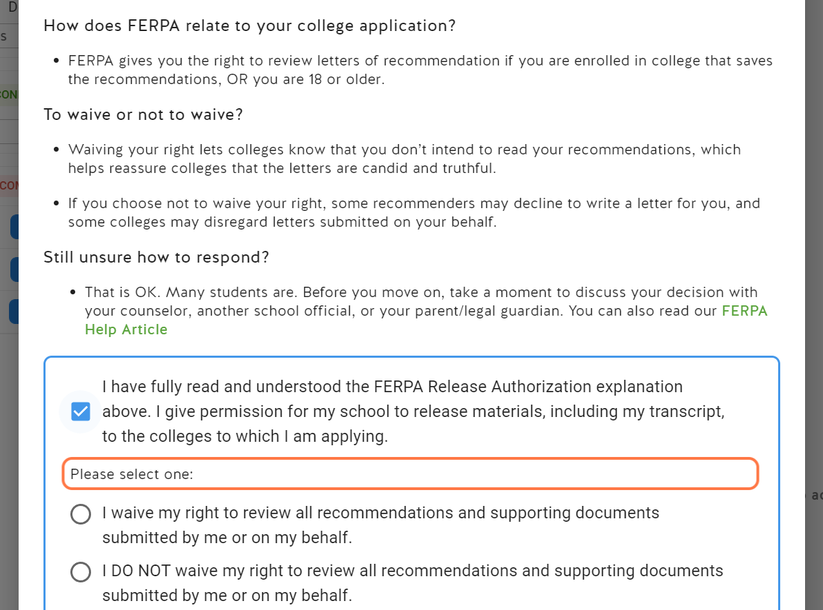 Complete the FERPA Authorization