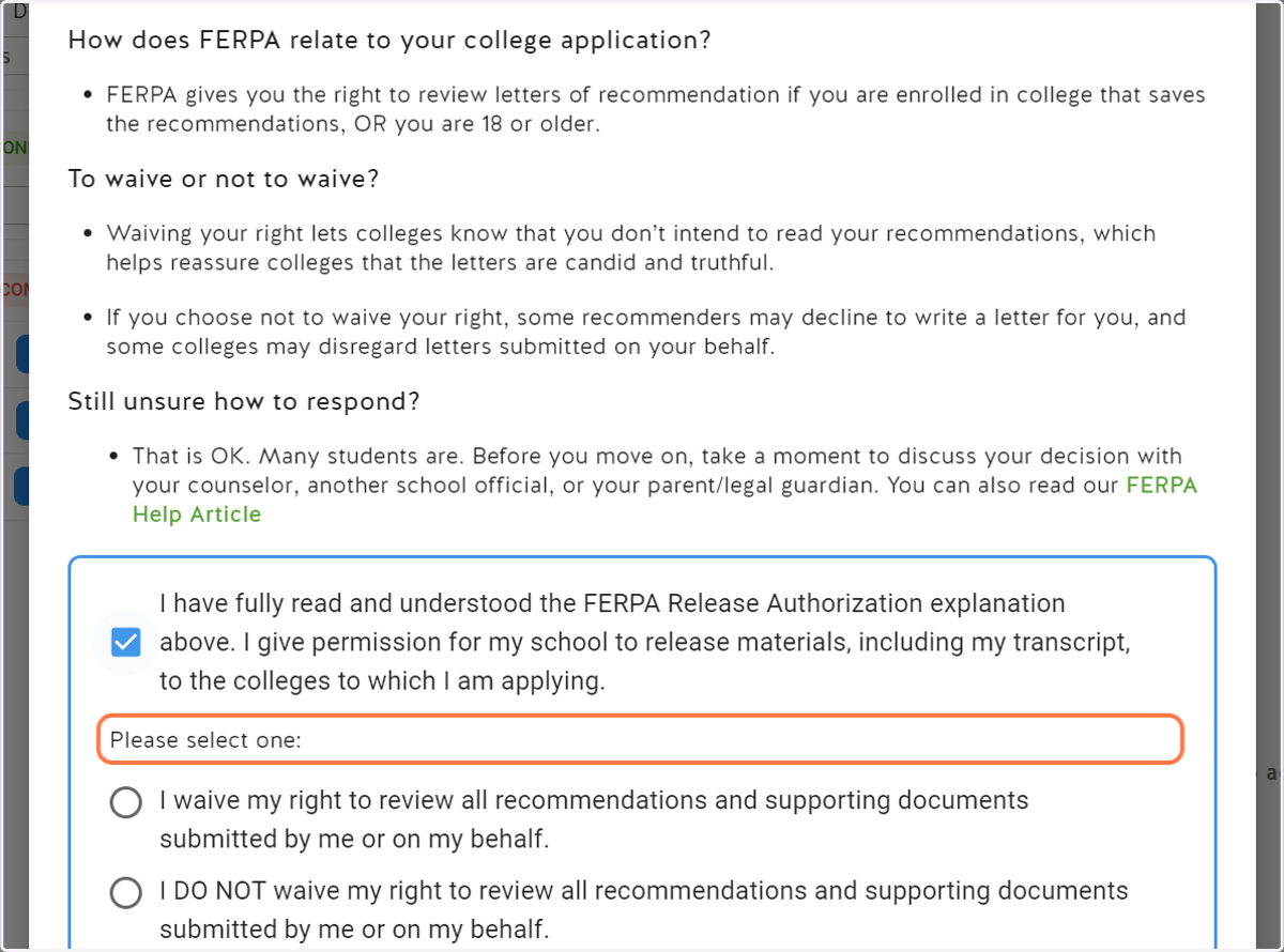Complete the FERPA Authorization