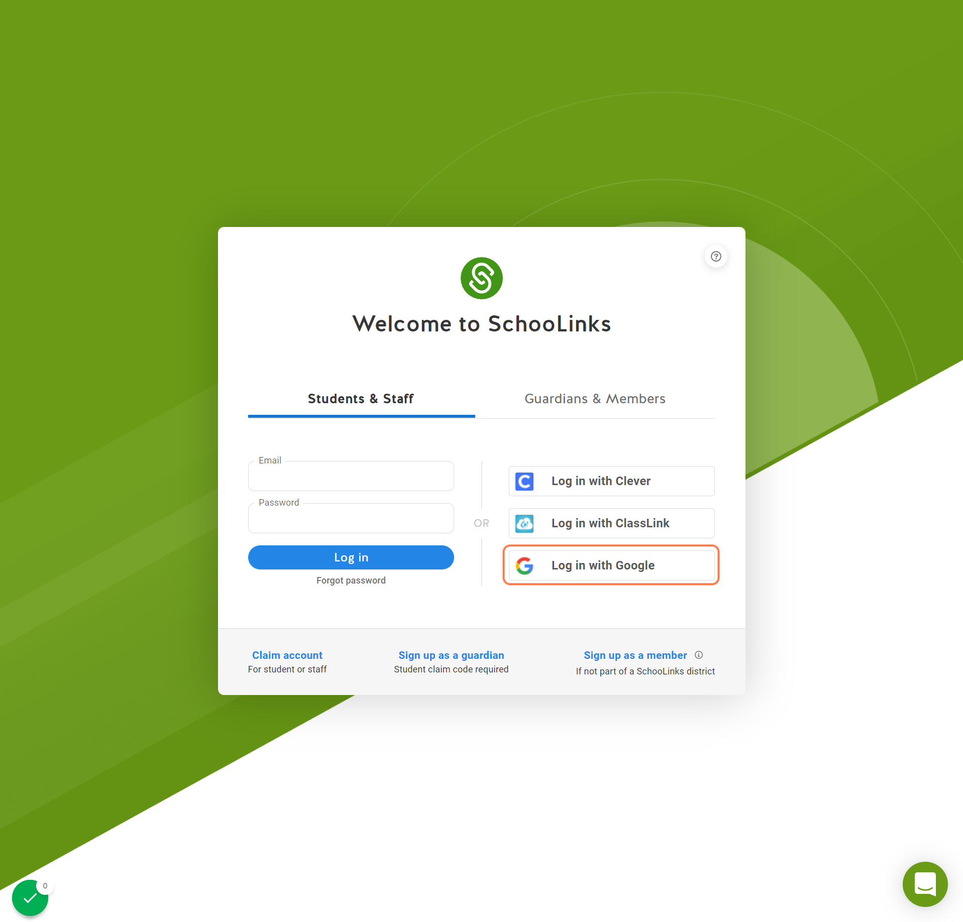 Click on Log in with Google