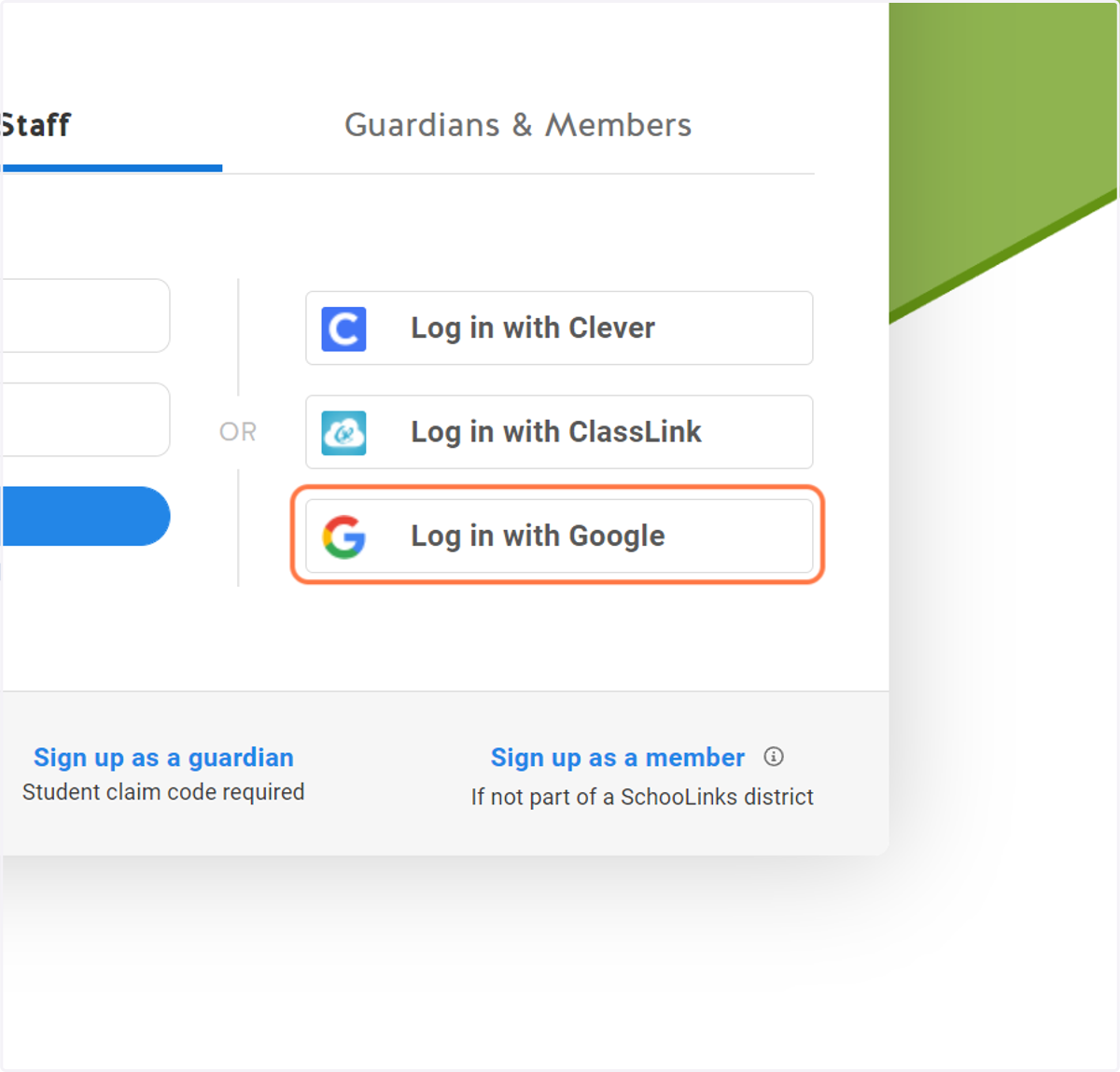 Click on Log in with Google