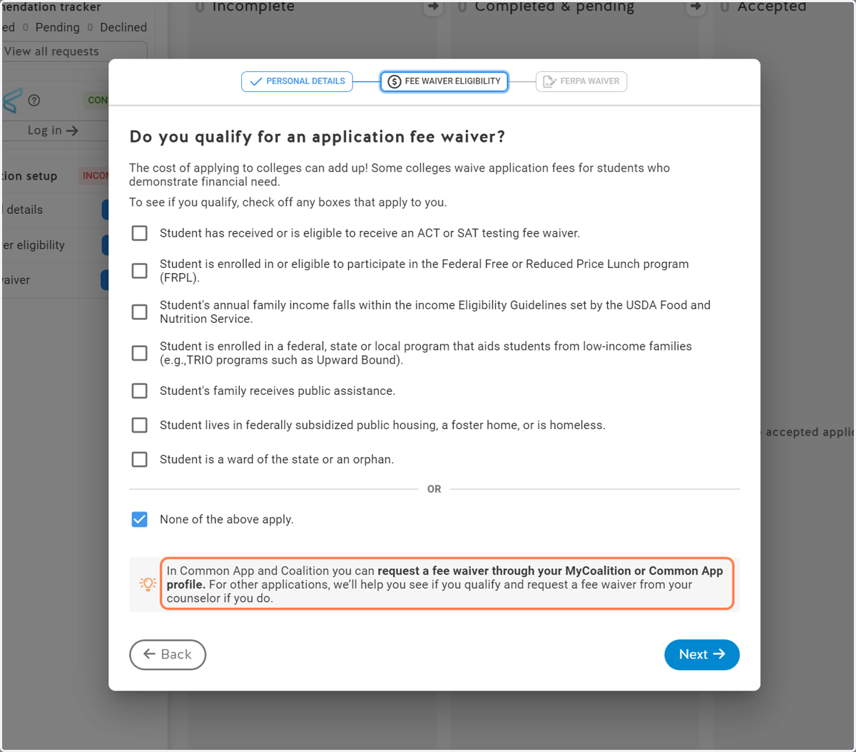 Check Fee Waiver Eligibility