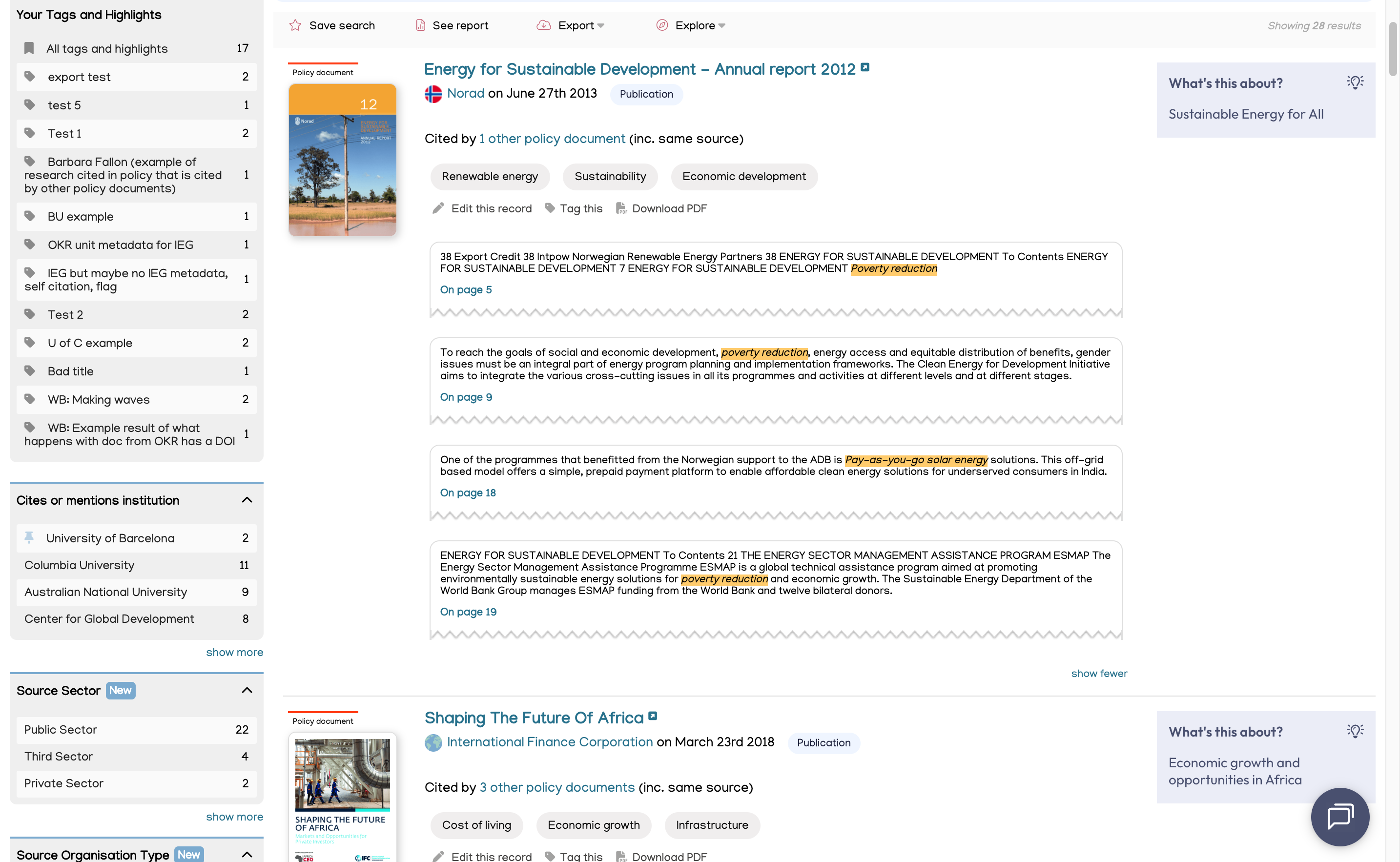 Search terms will be highlighted in the results.