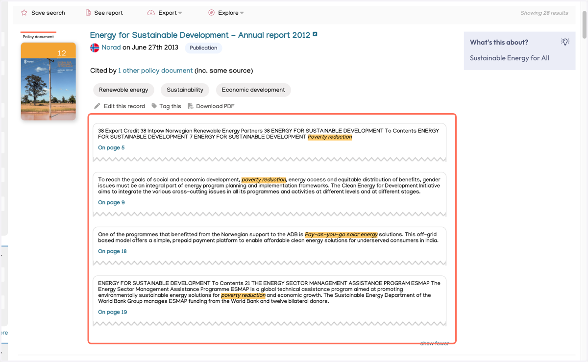 Search terms will be highlighted in the results.