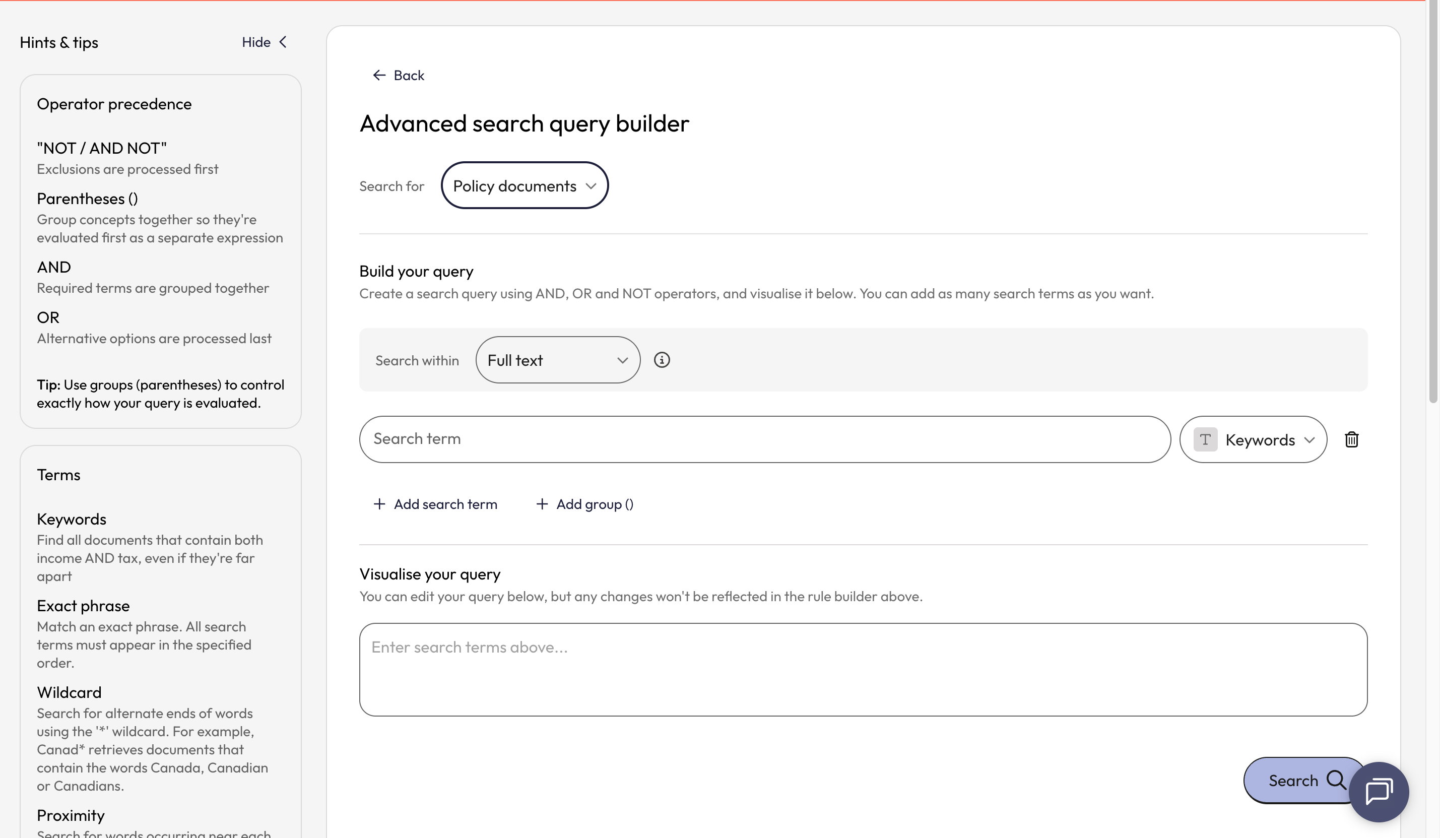 Start building your query from the top of the query builder.