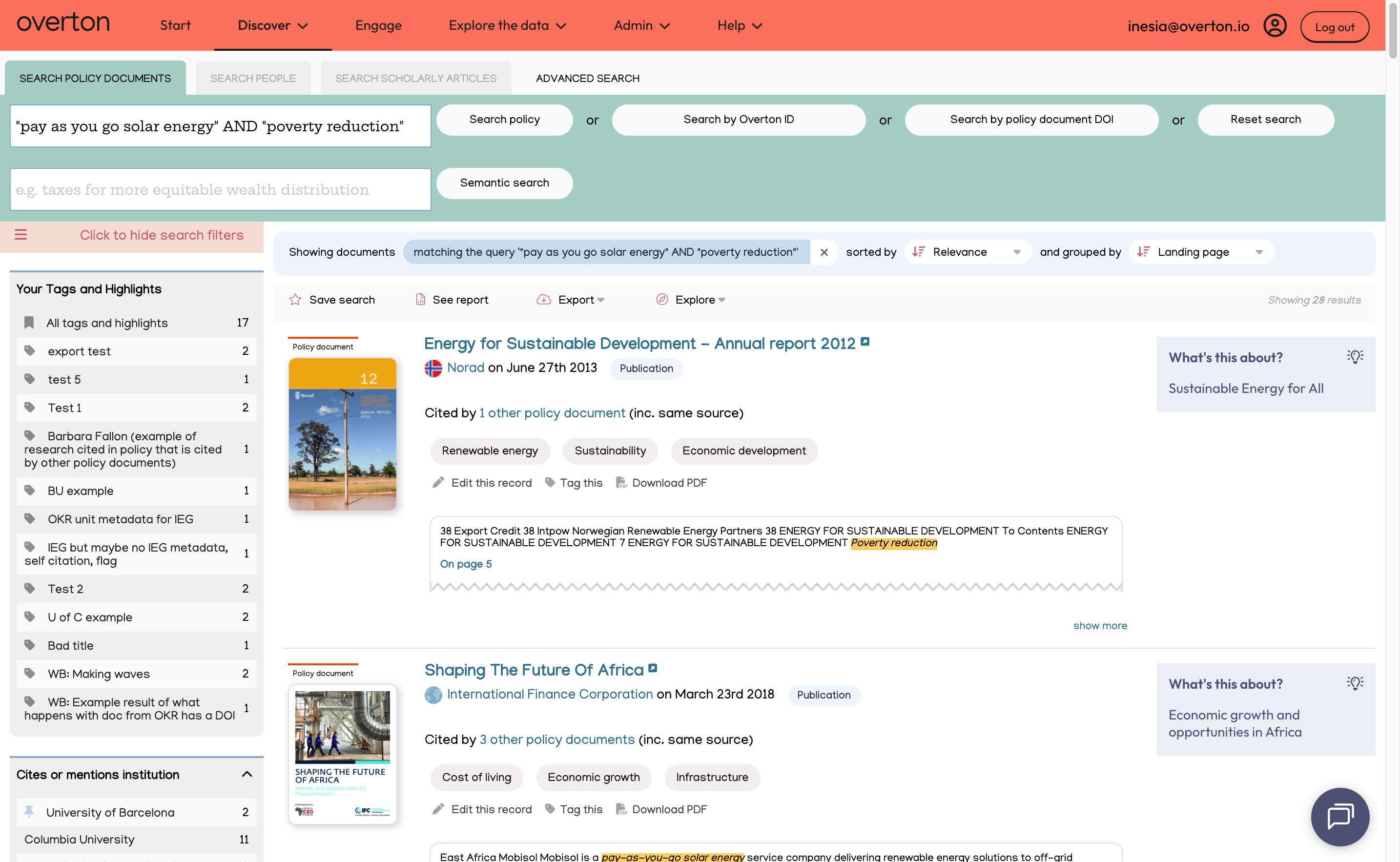 At any point, users can return to the query builder to edit further by clicking on 'Advanced search' in the top menu.