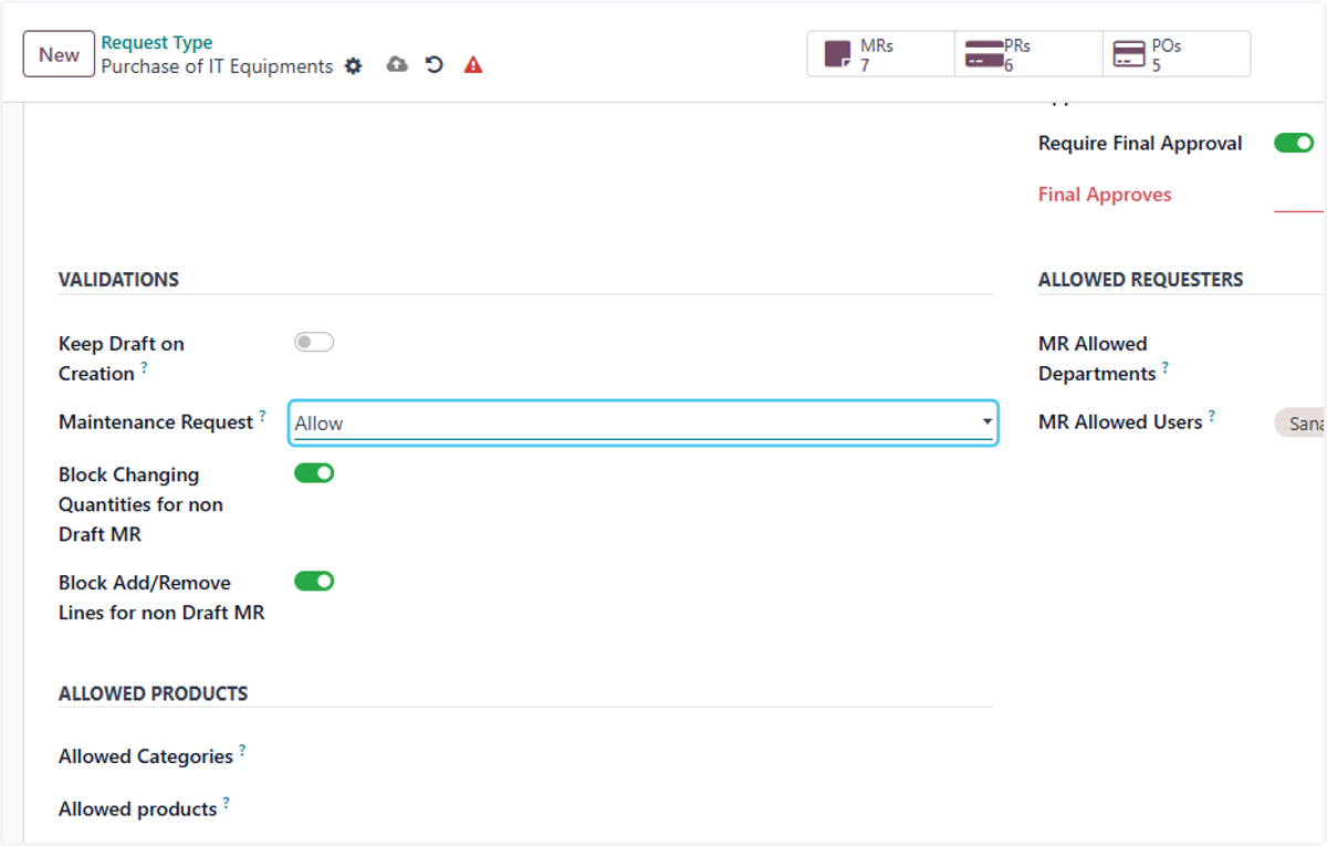 Select Allow from Maintenance Request?