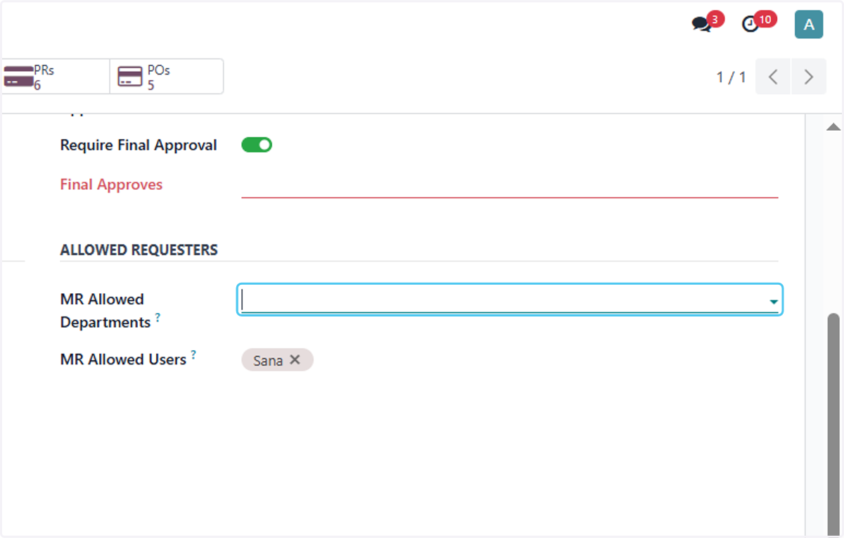 Click on MR Allowed Departments?