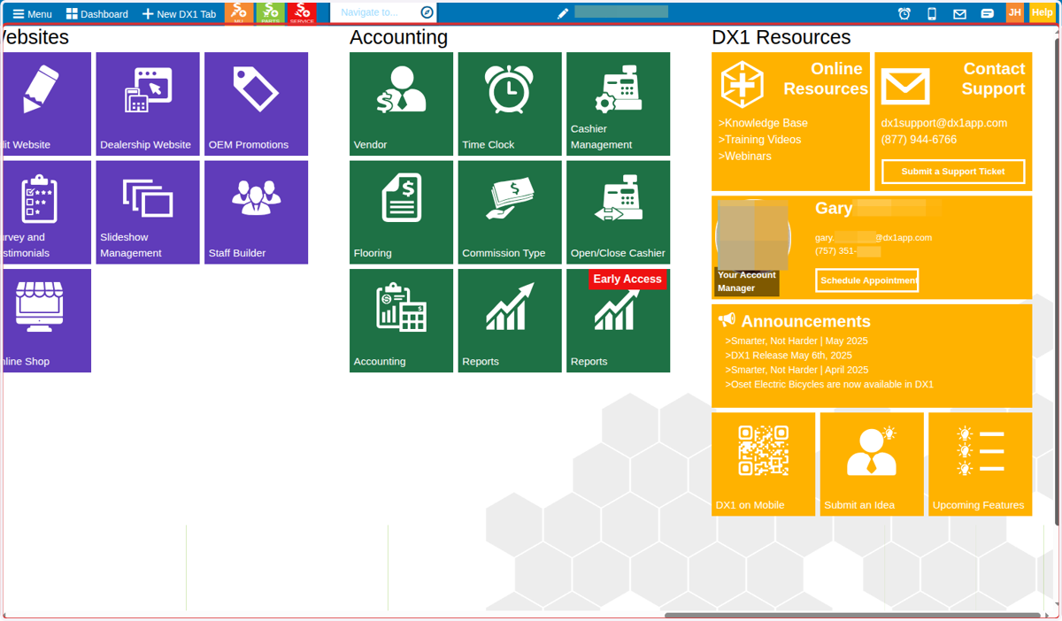 Scroll to the far right side of the dashboard to locate the DX1 Resources section.