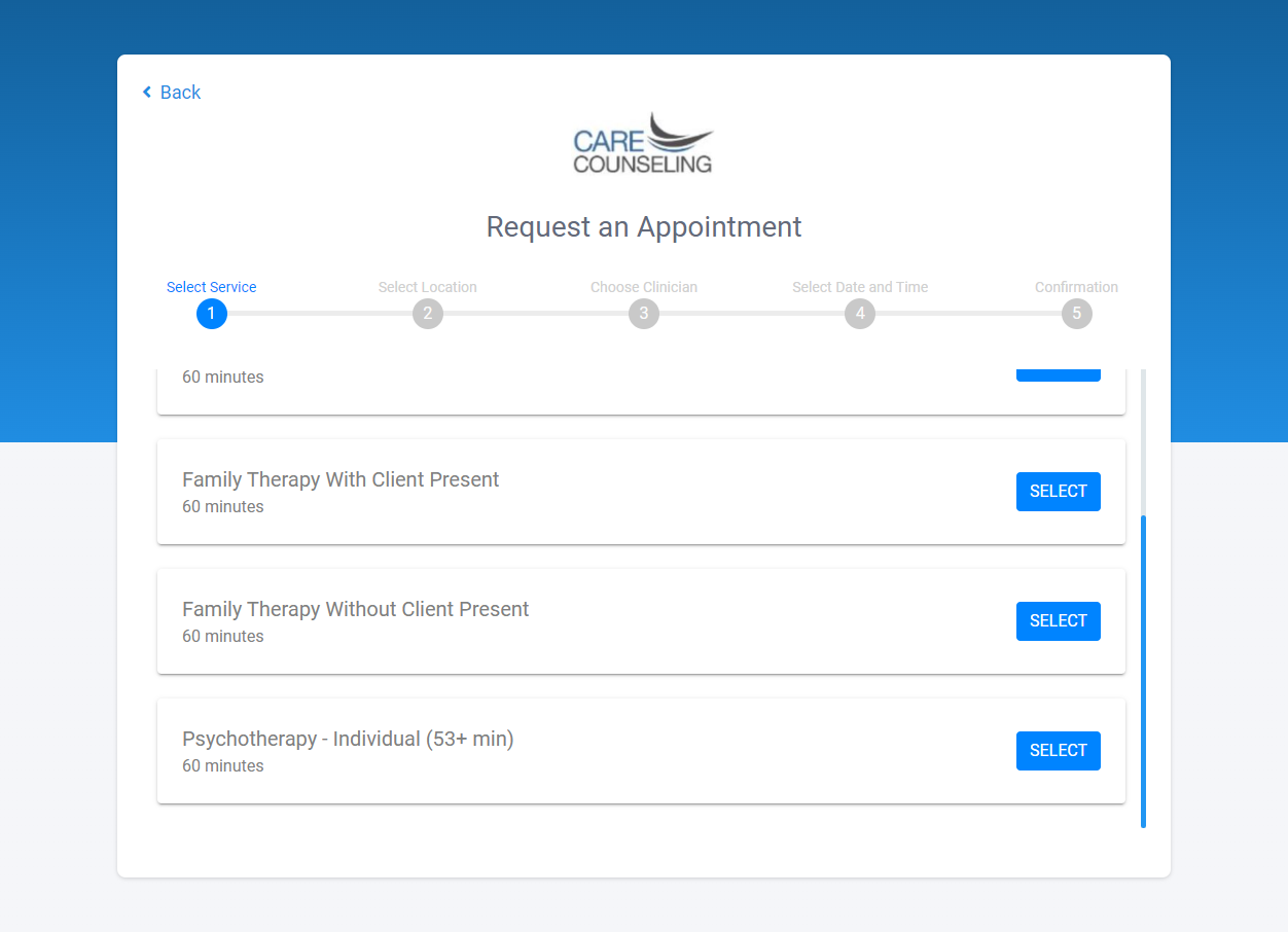 Choose the service you want to schedule