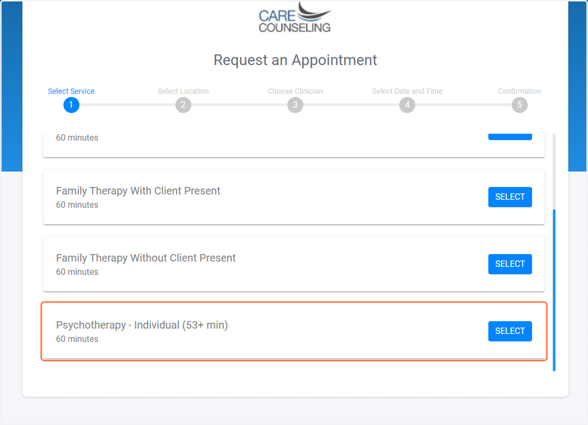 Choose the service you want to schedule