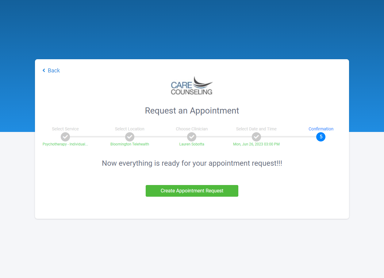 Click on Create Appointment Request