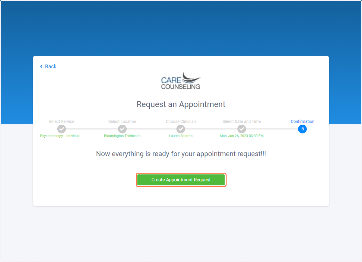Click on Create Appointment Request