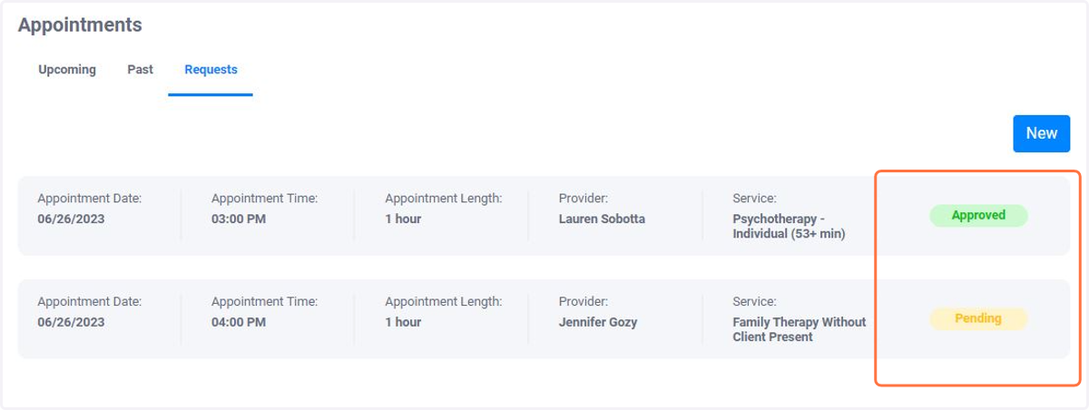 Status will be Pending until it is Approved by your provider