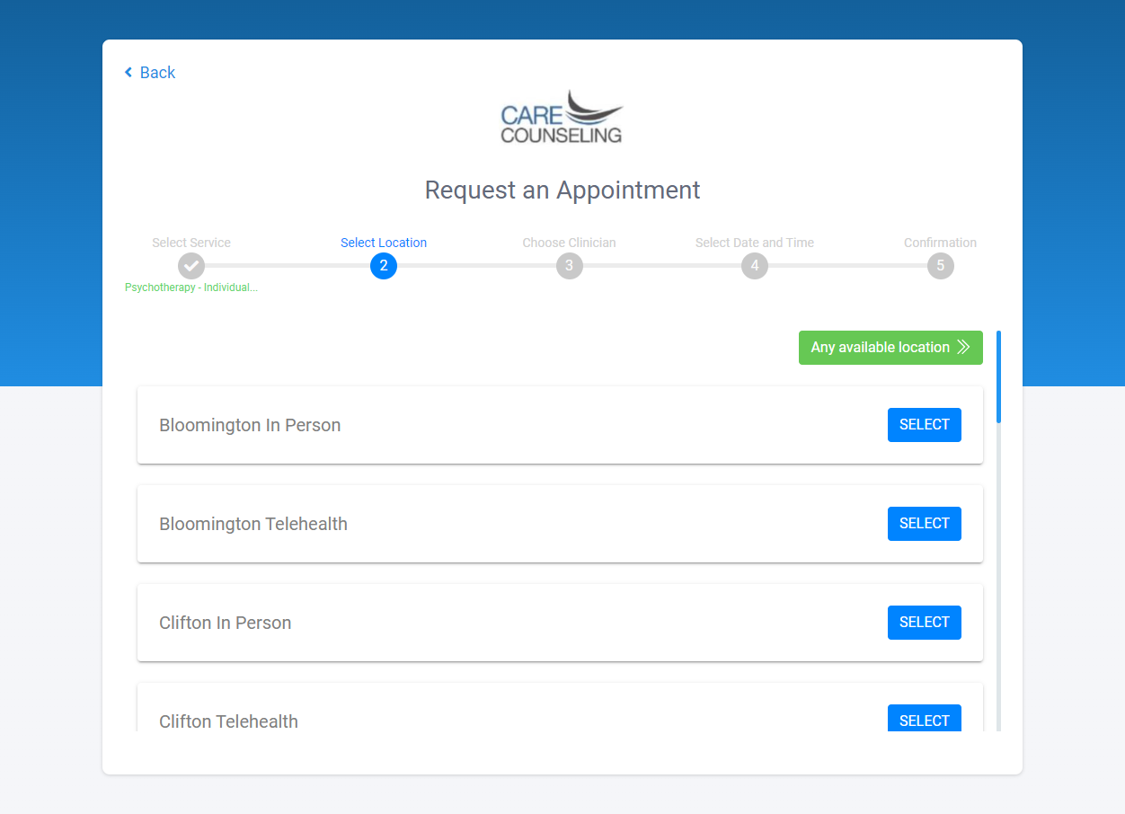 Choose the location your provider is located at