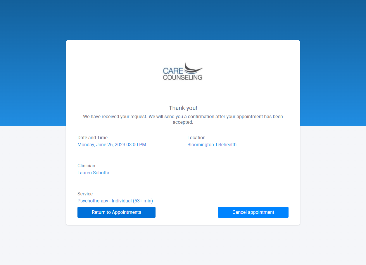 Click on Return to Appointments