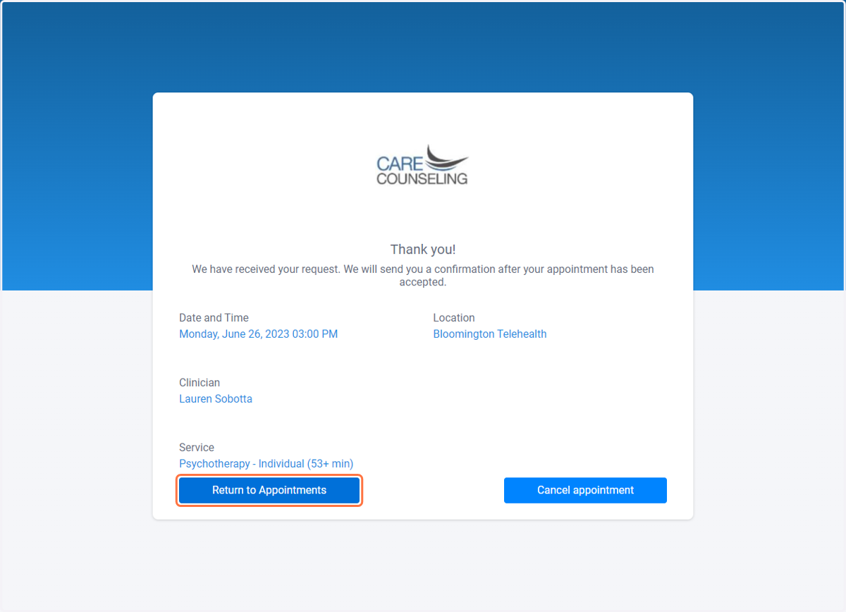 Click on Return to Appointments