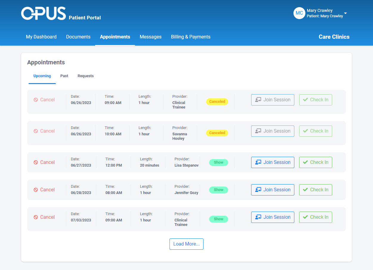 Click on Requests to see the status of your appointment request